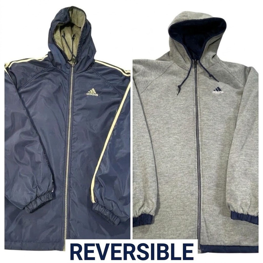 Adidas Reversible Rain Jacket Windbreaker Navy Grey Mens XL RN 88387